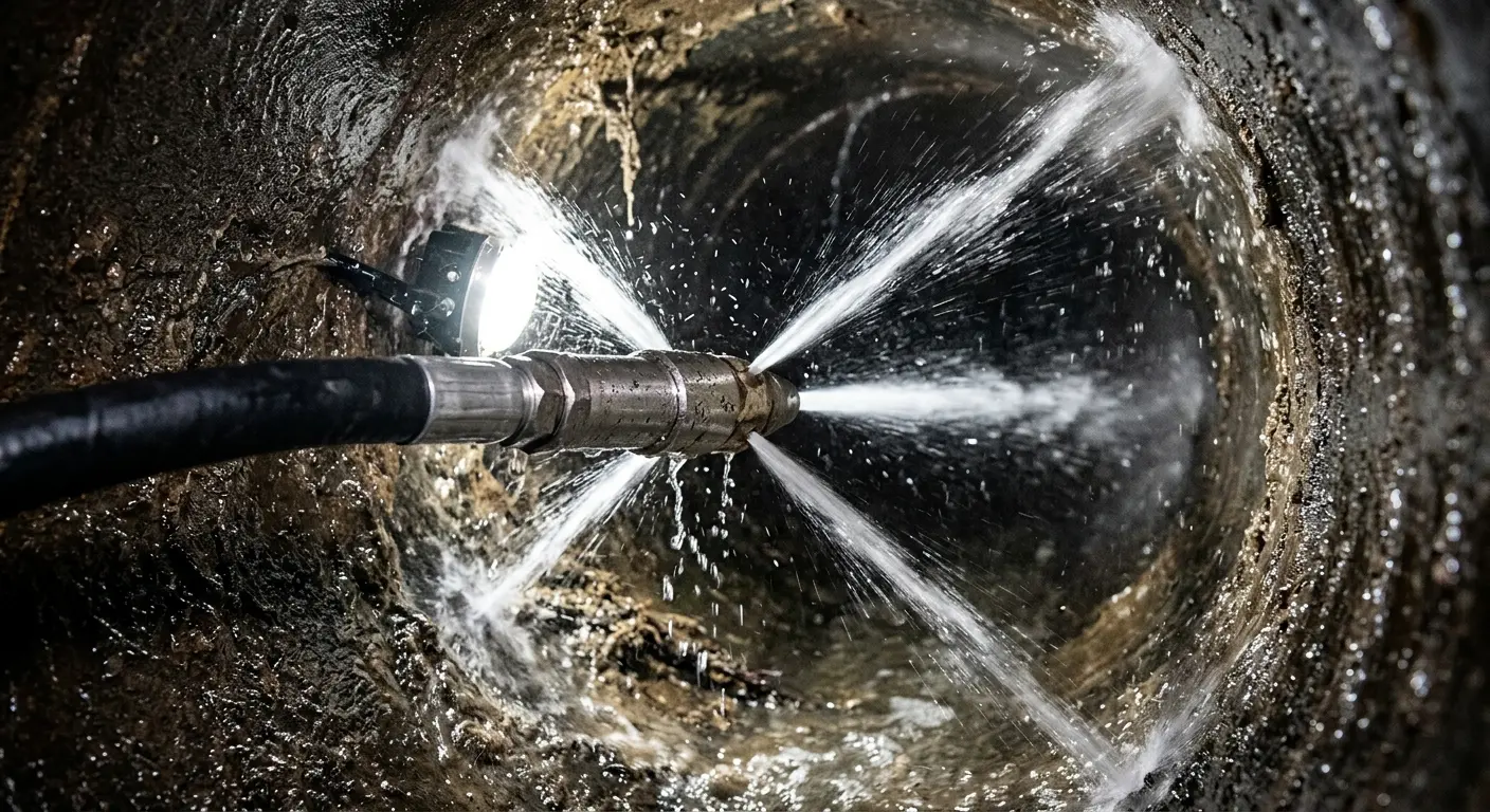 High-pressure hydro jetting nozzle cleaning sewer pipe for Trenchless Sewer Repair in Owosso